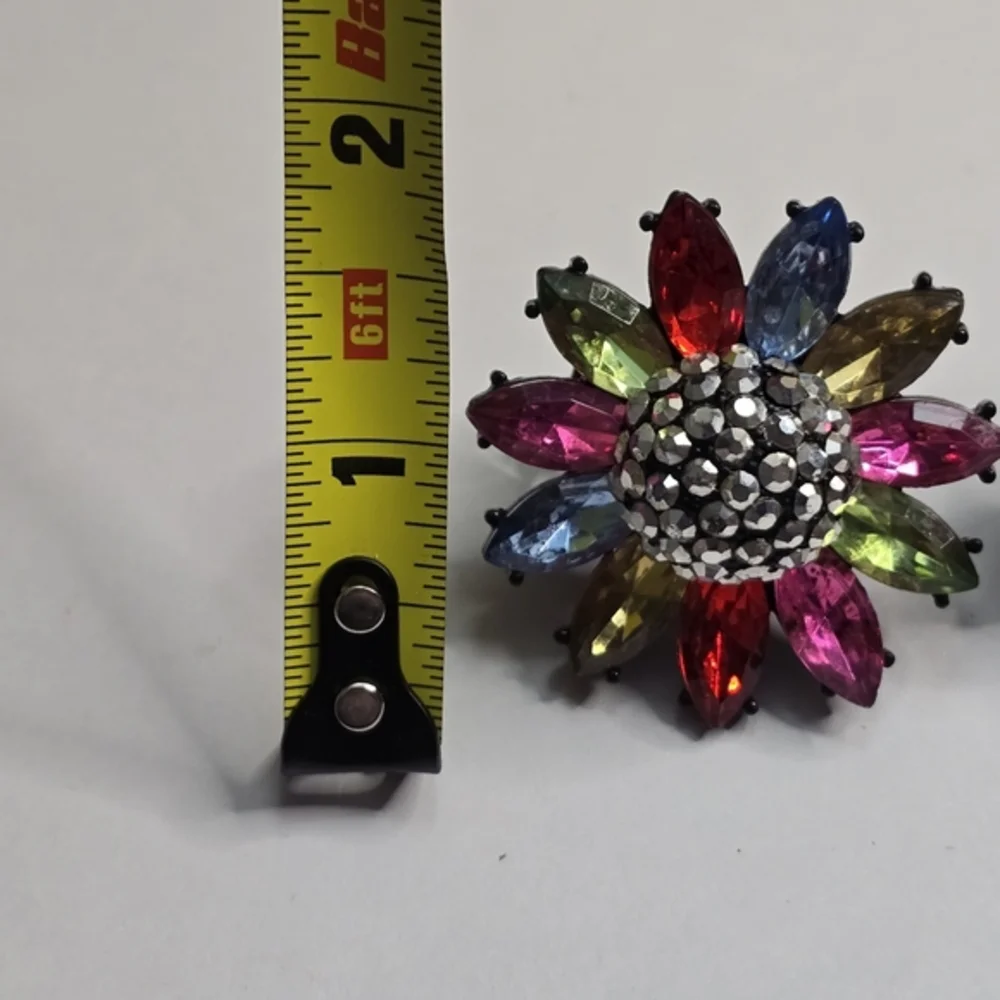 Flower Statement Ring Multicolor Rhinestone Floral‎ Cocktail Ring Jewelry
